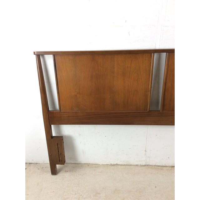 Mid Century Modern Full Size Walnut Headboard With Turned Wood Frame For Sale - Image 4 of 17