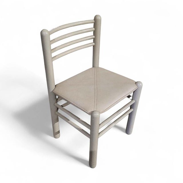 Dining Chairs in Light Grey Wood with Leather Seats, Germany, 1970s, Set of 5 For Sale - Image 5 of 18