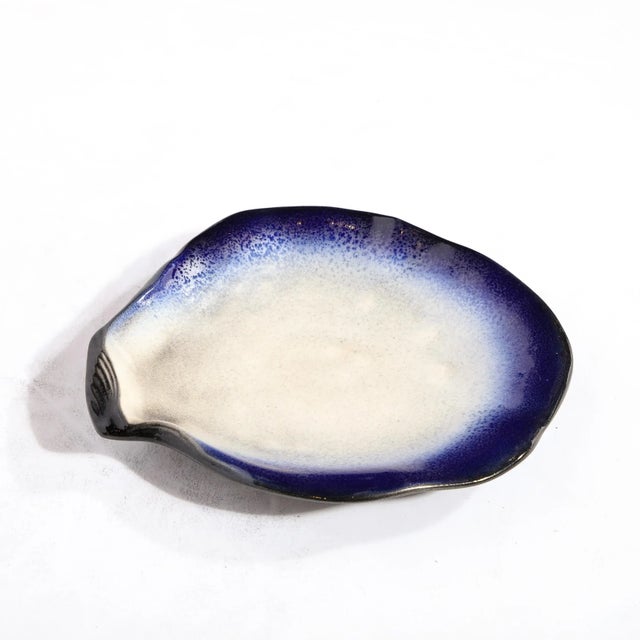 Ceramic Mid-Century Abstract Blue & White Oyster Form Ceramic Plate Signed Pol Chambost For Sale - Image 7 of 12