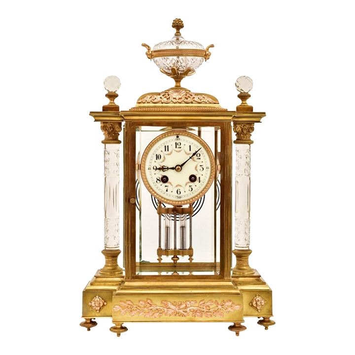 19th Century French Gilt Bronze & Crystal Regulator Clock by