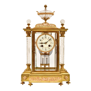 19th Century French Gilt Bronze & Crystal Regulator Clock by Samuel Marti