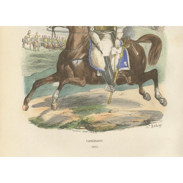 Carabinier, Napoleonic Imperial Guard cavalry, hand-colored print, Paris 1843 This finely executed hand-colored print...