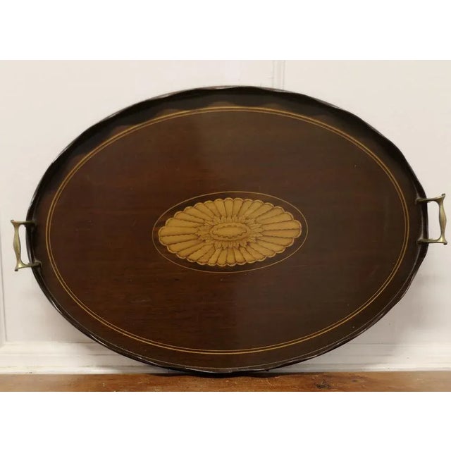 Hollywood Regency Large Oval Sheraton Tray For Sale - Image 3 of 6