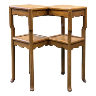 Oriental Two Tier Double Rhombus Light Brown Side Table Stand For Sale