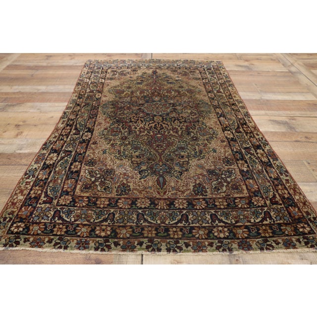 Distressed Antique Persian Kerman Rug - 3'9 X 6'5 For Sale - Image 9 of 11