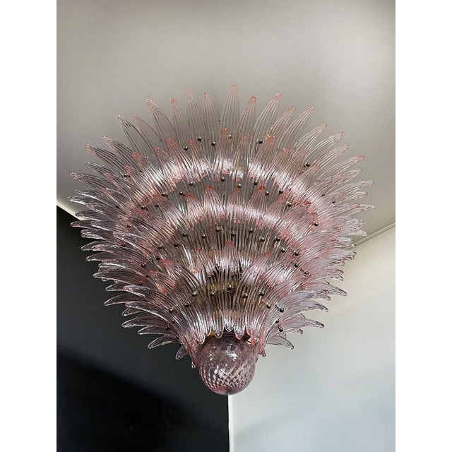 Mid-Century Modern Palmette Ceiling Light with Four Levels and Pink Glasses For Sale - Image 3 of 18