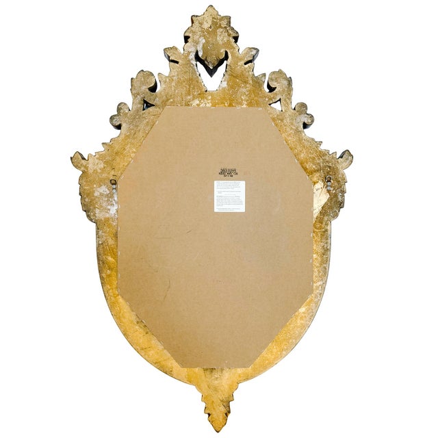 Wood Large Vintage Rococo Style Gold & Silver Grey Shield Wall Mirror For Sale - Image 7 of 8