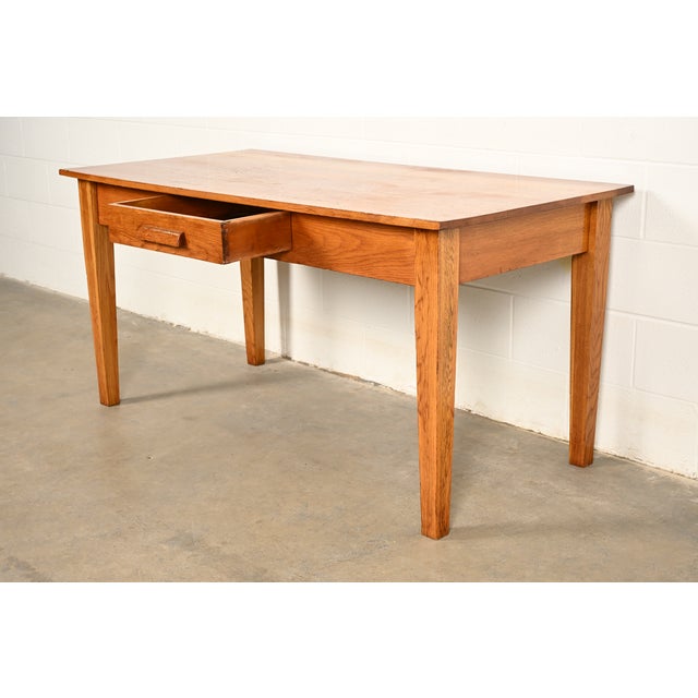 Early 20th Century Antique Mission Oak Arts & Crafts Writing Desk or Library Table by A. J. Johnson & Sons, Circa 1900 For Sale - Image 5 of 13