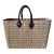 French Straw Market Tote Basket-Leather Handles For Sale