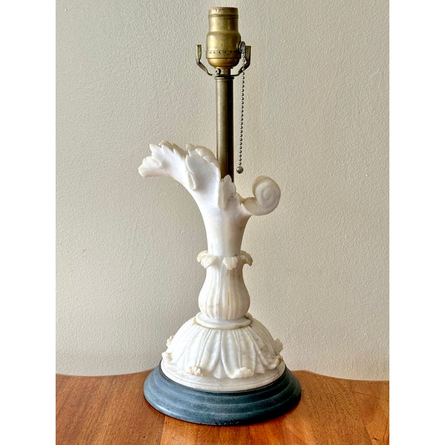 Stone Antique Neoclassical Carved Alabaster Lamp, Rewired For Sale - Image 7 of 12