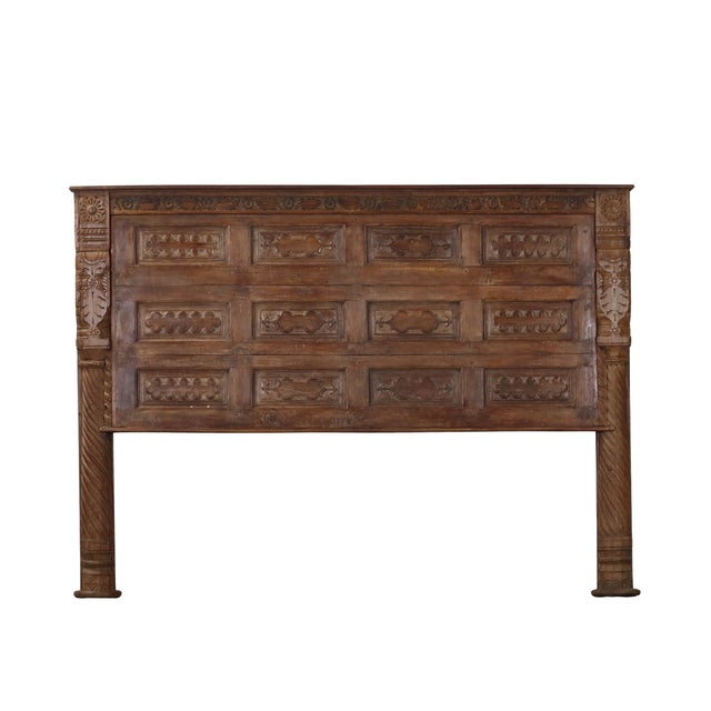 King Head Board Made Froman Antique Indian Carved Teak Door and Pillar For Sale - Image 4 of 5