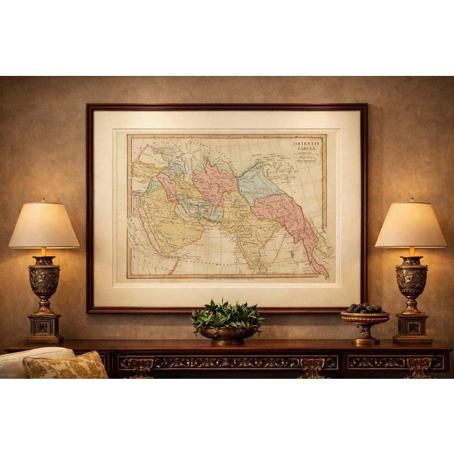 This finely engraved and beautifully hand-colored antique map titled “Orientis Tabula” presents a classical view of the...