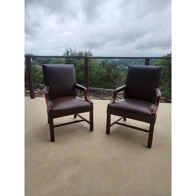 English Pair of Classic Leather Armchairs For Sale - Image 3 of 9