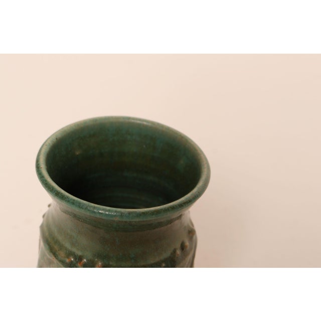Petite Vintage Green Glaze Studio Ceramic Sgraffito Bud Vase by Deanna Nichols For Sale - Image 9 of 11