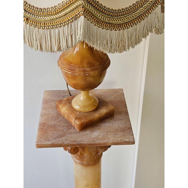 Metal French Neoclassical Alabaster Pedestal Table Lamp, 1960s For Sale - Image 7 of 16