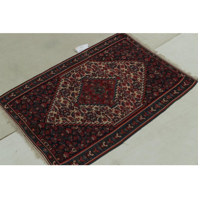 Traditional 1950s Vintage Senneh Kilim in Red, Blue & White Tribal Pattern For Sale - Image 3 of 8