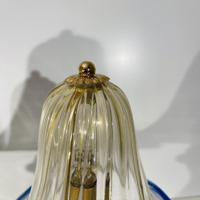 Blue Hollywood Regency Mushroom Lamps in Gilded Sequined Murano Glass from Barovier & Toso, 1980s, Set of 2 For Sale - Image 8 of 15