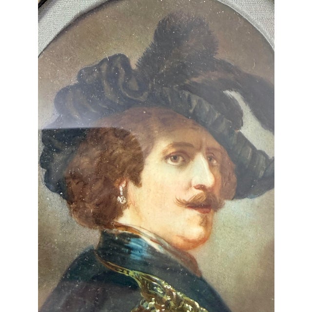 Metal Antique 1800's Original Hand Painted Miniature Rembrandt Portrait Bronze Framed For Sale - Image 7 of 9