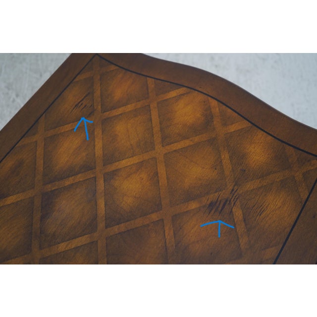 1970s Pair French Louis XV Walnut Parquet Top Lamp Tables For Sale - Image 14 of 15
