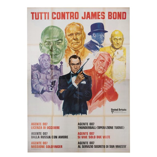 Tutti Contro James Bond Color Lithographic Poster, Italy,1972 For Sale - Image 3 of 5