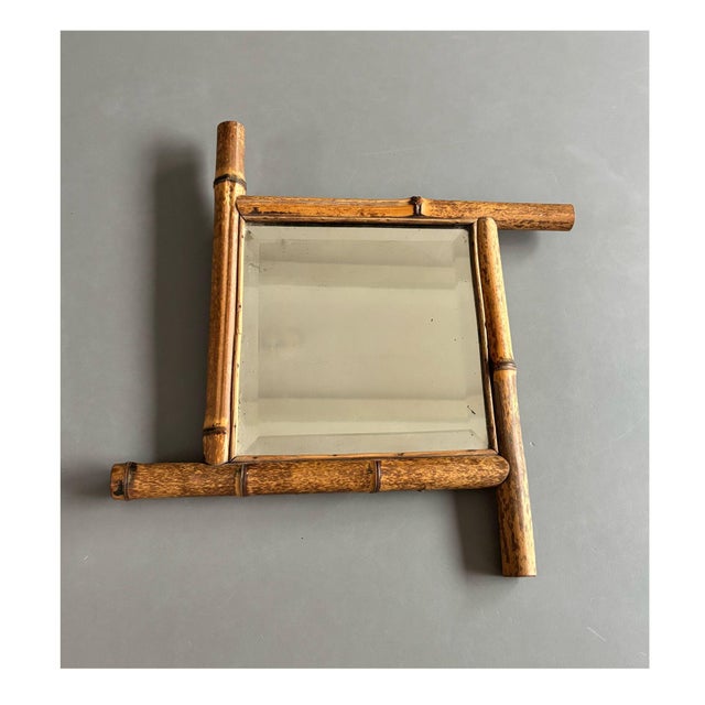 Rustic Facet Cut Glass Mirror with Bamboo Frame, France, 1940s For Sale - Image 8 of 8