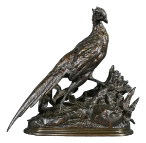 J. Moigniez, The Pheasant and the Weasel, Late 1800s, Bronze