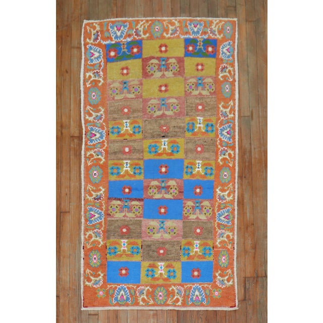 Orange Mid-20th Century Zabihi Collection Funky Turkish Anatolian Rugs - A Pair - 3'2" x 5'9" For Sale - Image 8 of 12