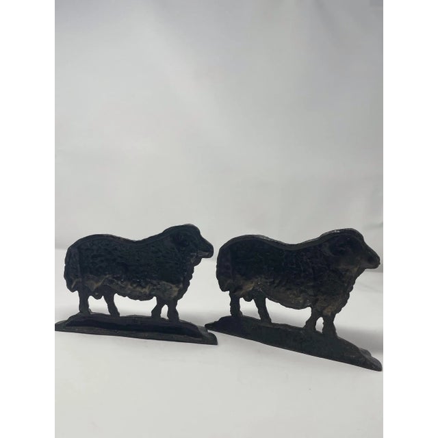 Antique 19thC Cast Iron Ram Door Stops Set of 3, 2 Black 1 White Free-Standing Heavy For Sale In Boston - Image 6 of 18
