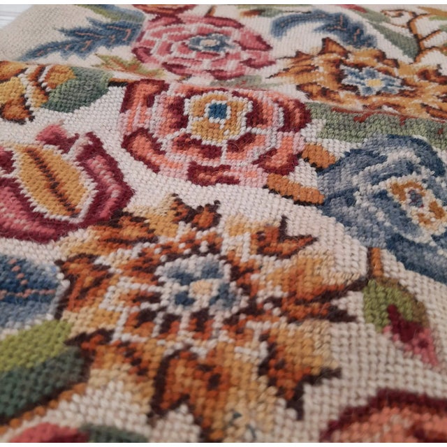 Shabby Chic Vintage Needlepoint Pillow Cover Textile For Sale - Image 3 of 6
