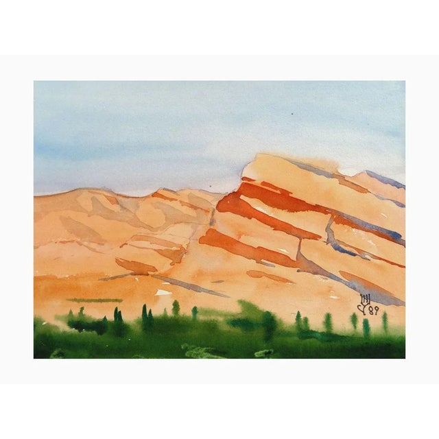 Mountains 1989. Paper, watercolor, 10x14 cm Landscape with orange mountains. "Mountains" is a captivating watercolor...