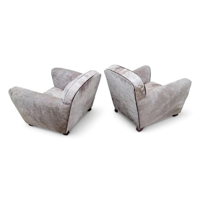 Vintage French Art Deco Club Chairs Reupholstered in Cowhide - Pair For Sale - Image 10 of 11