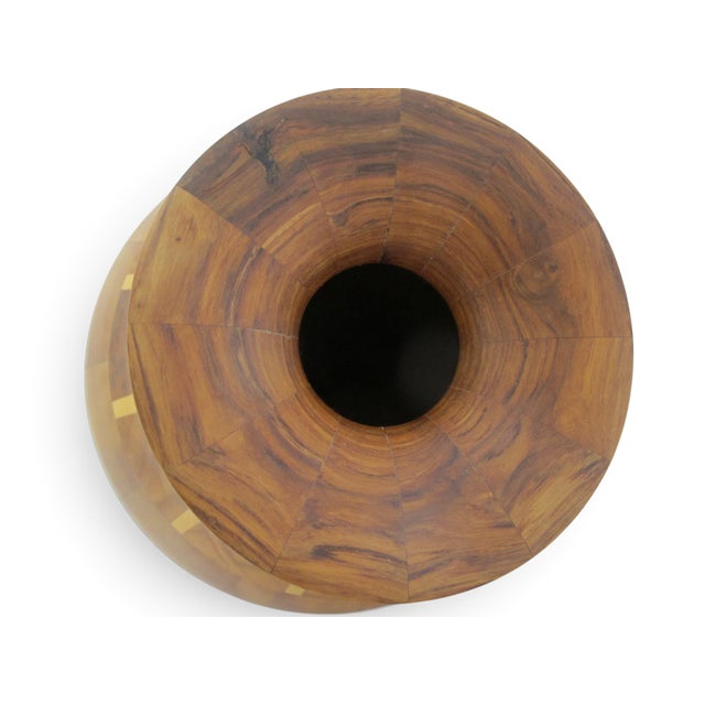 Pacific Nw Hand Turned Segmented Southwest Geometric Inlaid Wood Vase For Sale In Portland, OR - Image 6 of 11