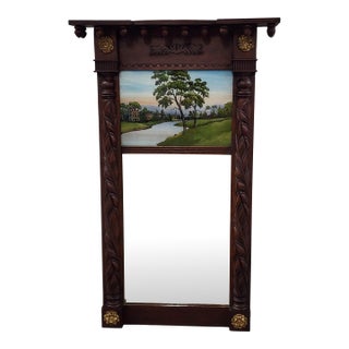 Antique Early 19th Century Federal Style Reverse Painted Trumeau Mirror For Sale