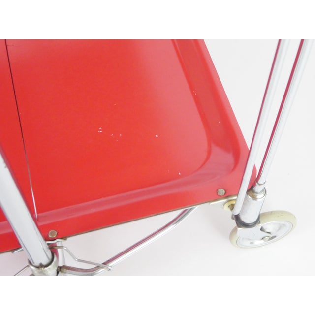 Vintage Red Foldable Bar Cart in Chrome Metal, 1960s For Sale - Image 6 of 10