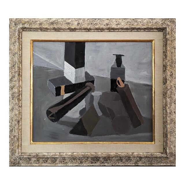 1968 Mid-Century Modern "Brown & Black" Vintage Still Life Oil Painting by Swedish Artist Gunnar Hållander (1915-1980), Framed For Sale