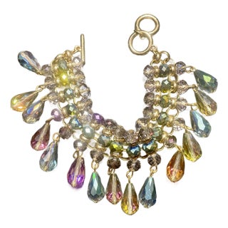 1960s High End Ab Teardrop Bracelet With Faceted Swavarski Crytals on Woven Polished Mesh Chain For Sale