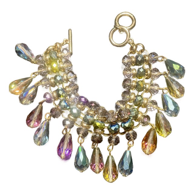 1960s High End Ab Teardrop Bracelet With Faceted Swavarski Crytals on Woven Polished Mesh Chain For Sale
