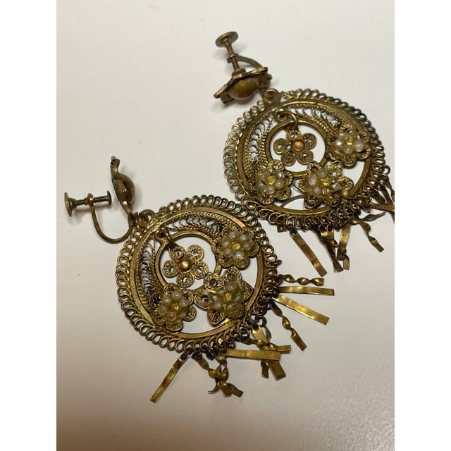1920s 1920s Art Nouveau Filigree Screw-Back Earrings - 2 Pieces For Sale - Image 5 of 6