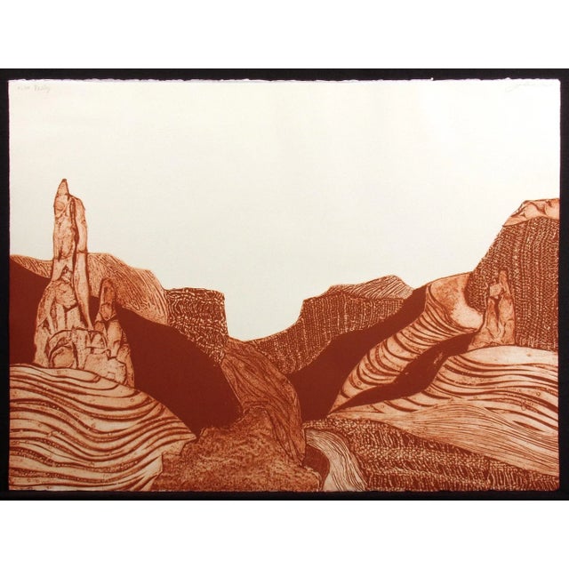 Contemporary 1970s John Ross "Monolith, Valley, Wall, Escarpment" Signed Collagraph Etchings Rust - Set of 4 For Sale - Image 3 of 12
