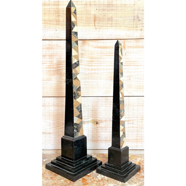 Stone Pair of Graduated Tessellated Specimen Marble Obelisks by Maitland-Smith For Sale - Image 7 of 14