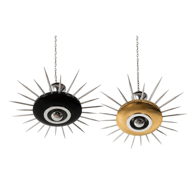 Italian Sunburst Pendant Lamps, 1950s, Set of 2 For Sale