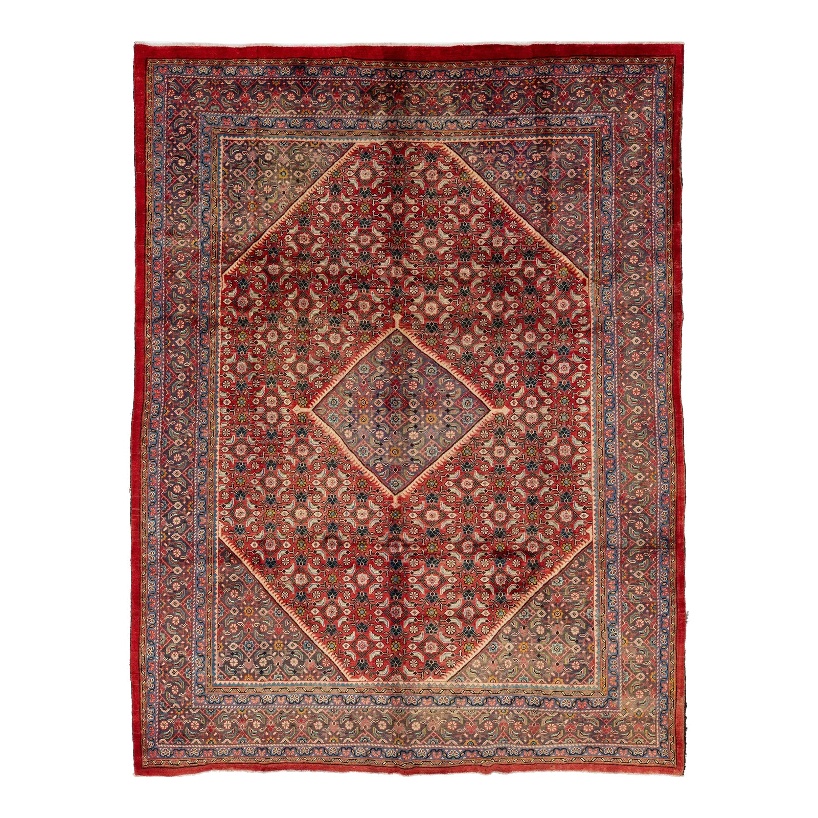 Red Vintage Persian Mahal Wool Rug With Allover Design | Chairish