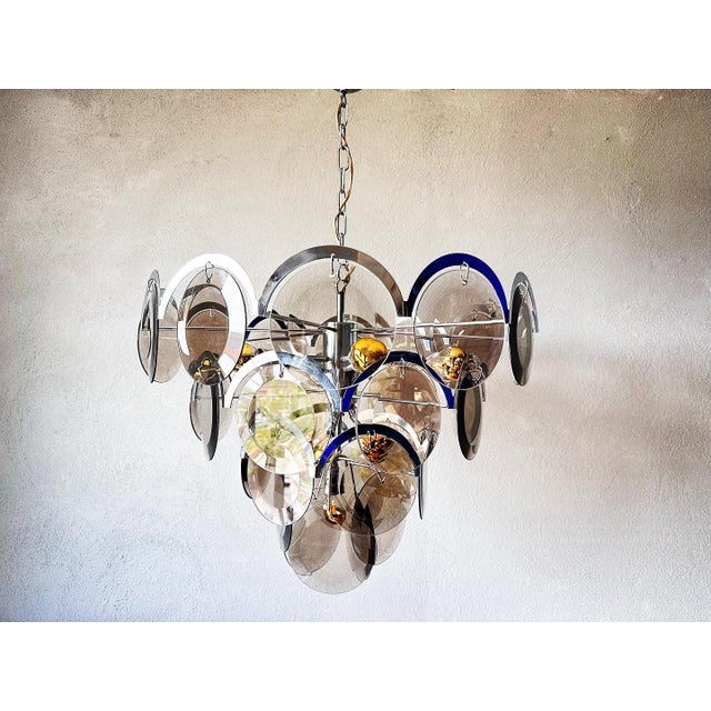 1970s Vintage Brass and Glass Chandelier from Vistosi, 1970s For Sale - Image 5 of 15