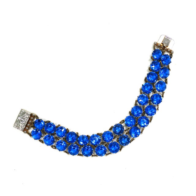 Vintage Austrian Sapphire Crystal Bracelet 1950s For Sale - Image 4 of 9