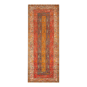 1920s Multi Geometric Antique Persian Hamadan Rug 3'8" X 9'0" Knotted Wool Carpet
