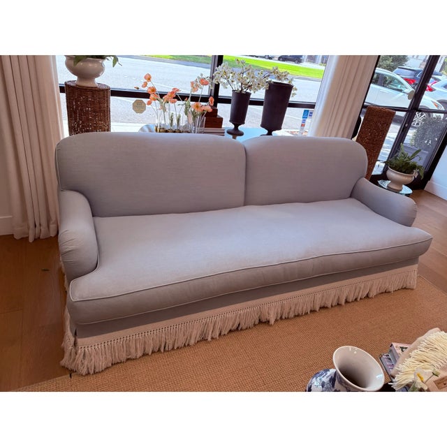 Textile Custom Miramar English Roll Arm Fringed Sofa For Sale - Image 7 of 8