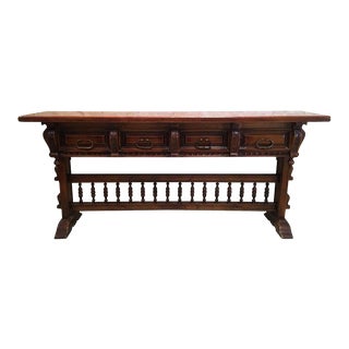 20th Century Walnut Console Table With Four Carved Drawers Signed by Valentí For Sale