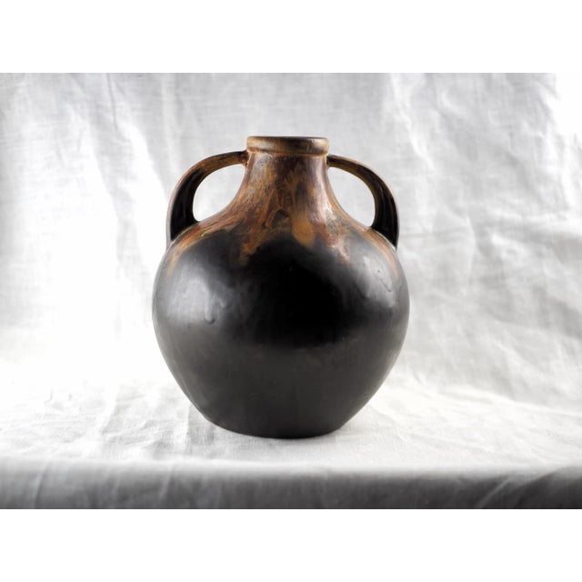 1930s French Gilbert Méténier Art Deco Mat Black and Lava Vase For Sale - Image 10 of 10