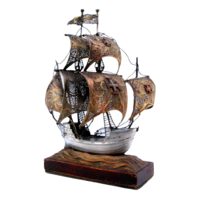 Silver Filigree Galleon with Five Sails For Sale