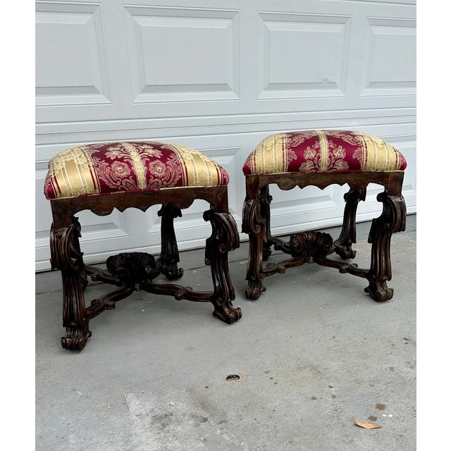 19th Century Pair Tuscan Renaissance Revival Ottoman Tabourets Stools For Sale - Image 10 of 15